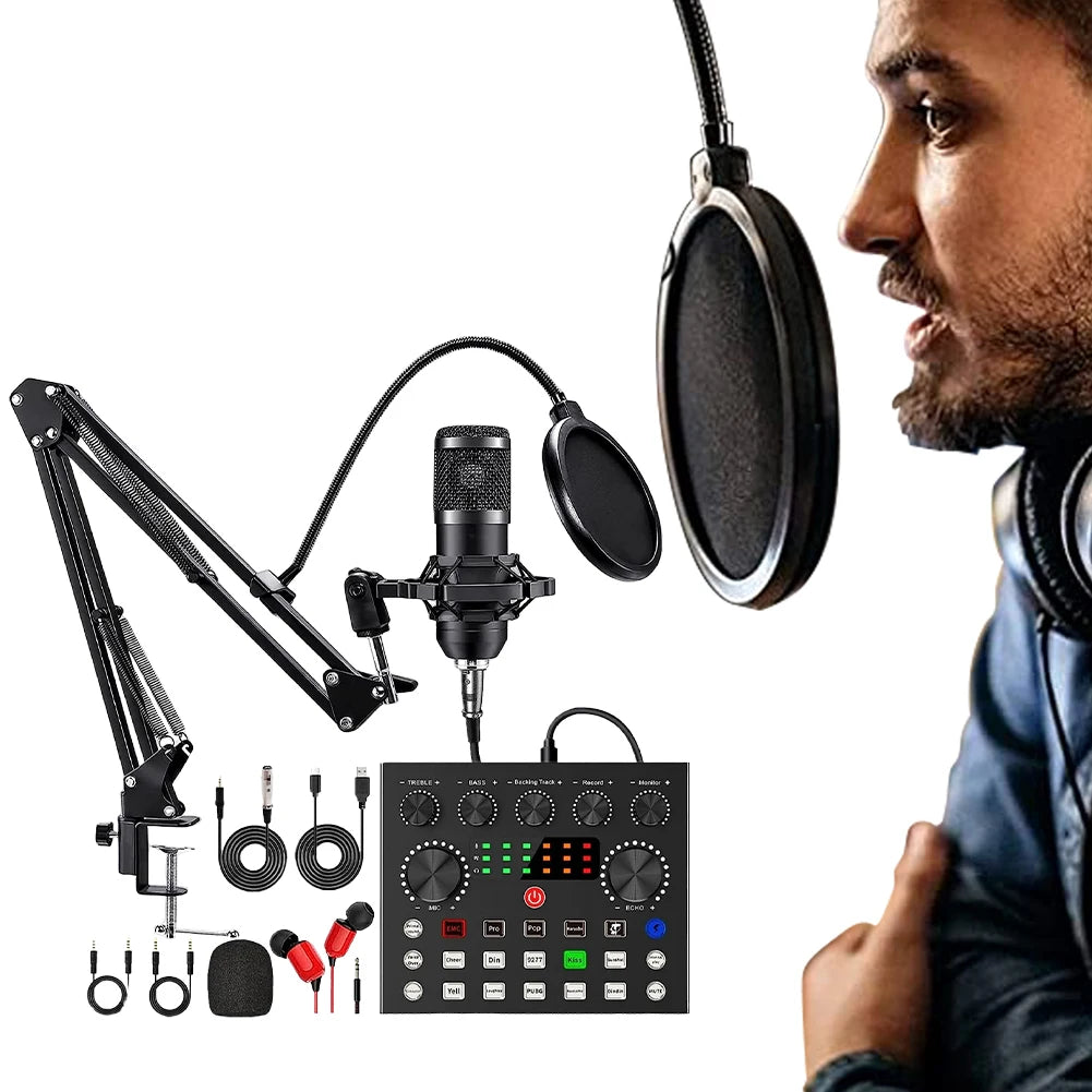 Kit complet pour Podcast avec microphone BM800 et carte son V8